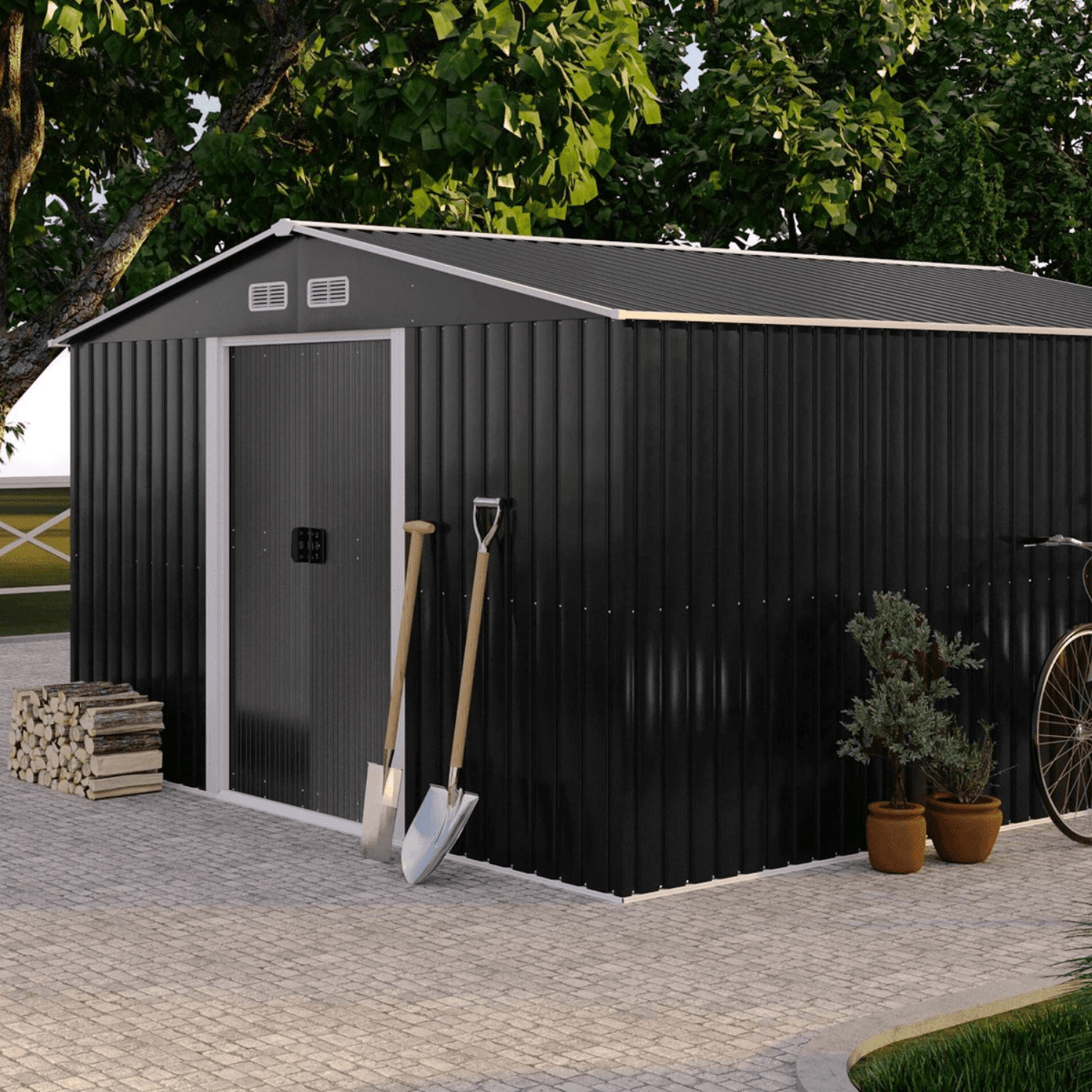 Abri de jardin en acier galvanisé gris 12,5 m²