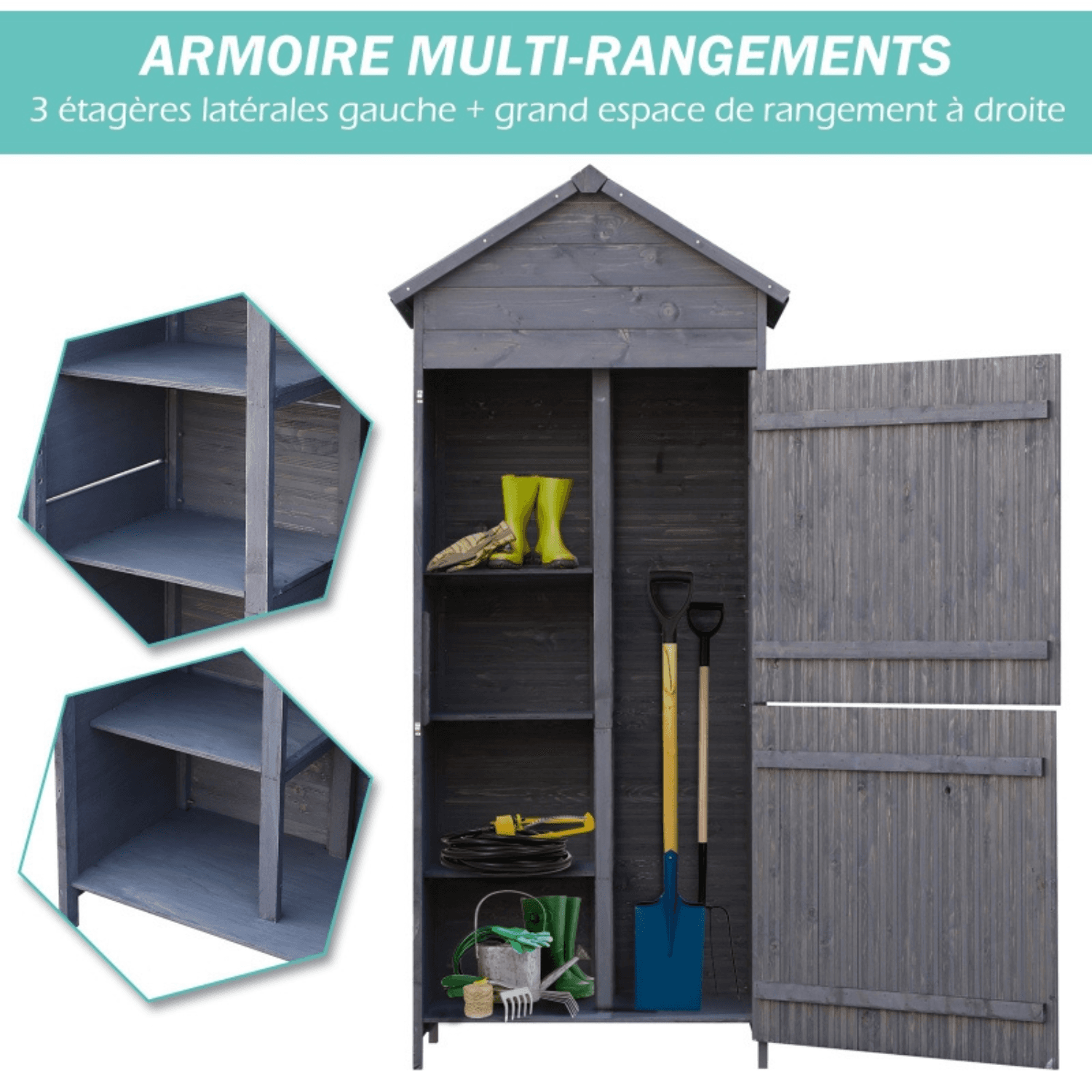 Abri de Jardin en Pin Massif Gris – 1,19 m² – Armoire de Rangement Robuste - Miniature 5