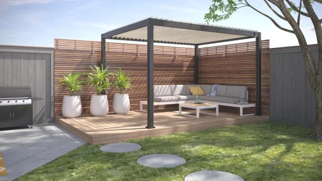 Pergola bioclimatique autoportante Prima, aluminium gris anthracite 12m²