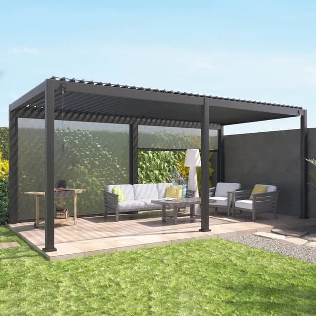 Pergola Bioclimatique gris anthracite 300x600cm. aluminium à lames orientables + 2 stores 3m TRIOMPHE 6X3M + 2 STORES 3M